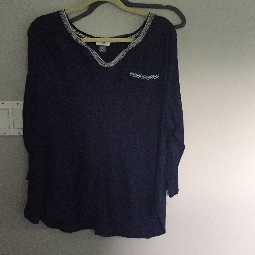 Embroidered Navy Quarter Sleeve Shirt
